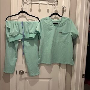 Figs Mint Green Catarina Scrub Top & yola high waisted Pants Set